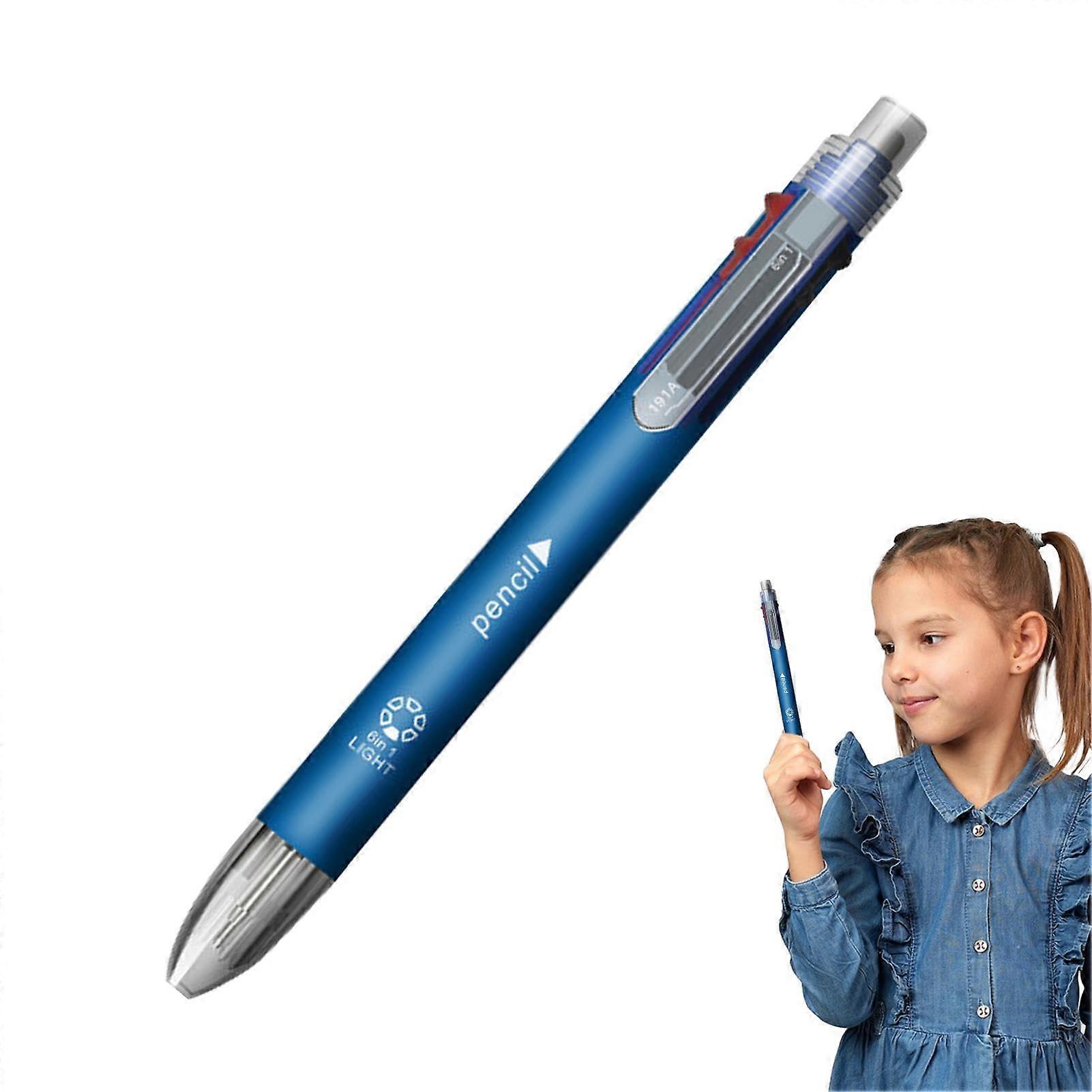 Pens for School, 6in1 Multifunctional Ballpoint Pen  Interchangeable (Blue)