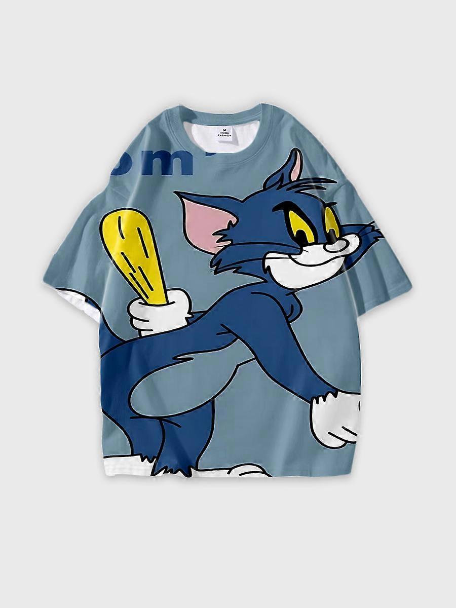 T-shirt girocollo Cartoon Pattern manica corta sciolta D2159