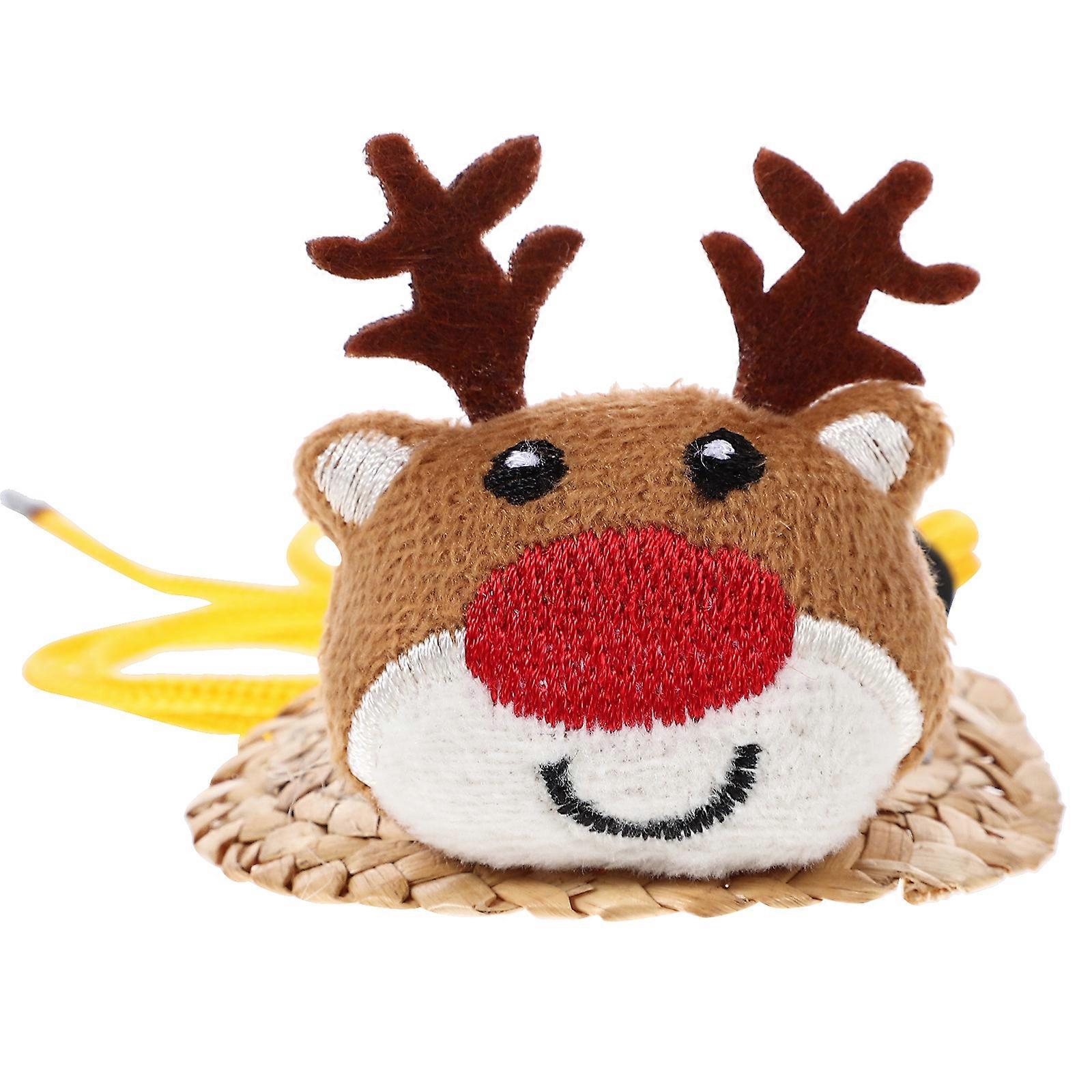 Adjustable Straps Small Animal Hat Reindeer Shape Comfortable Fit Durable Festive Design For Hamster 1Pack