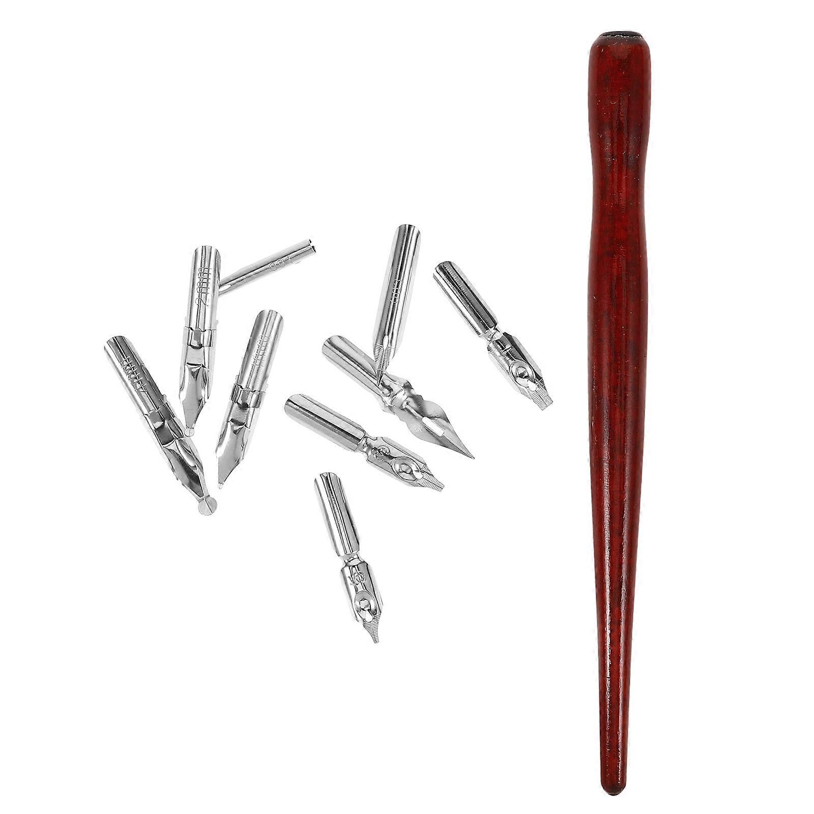 Stainless Steel and Wood Calligraphy Dip Pen with Assorted Color Tips for Painting 1 Set
