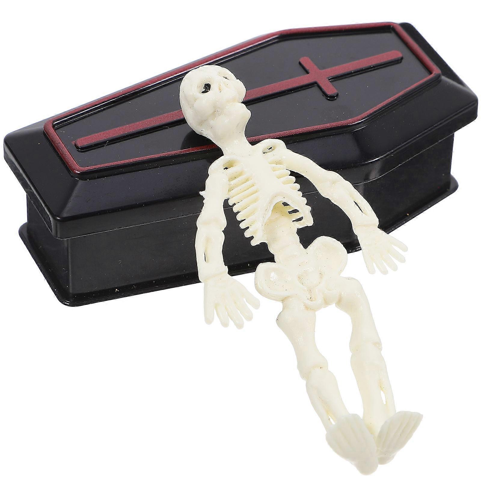 Coffin Box with Skull Model Halloween Decoration for Party Centerpieces and Tabletop Displays