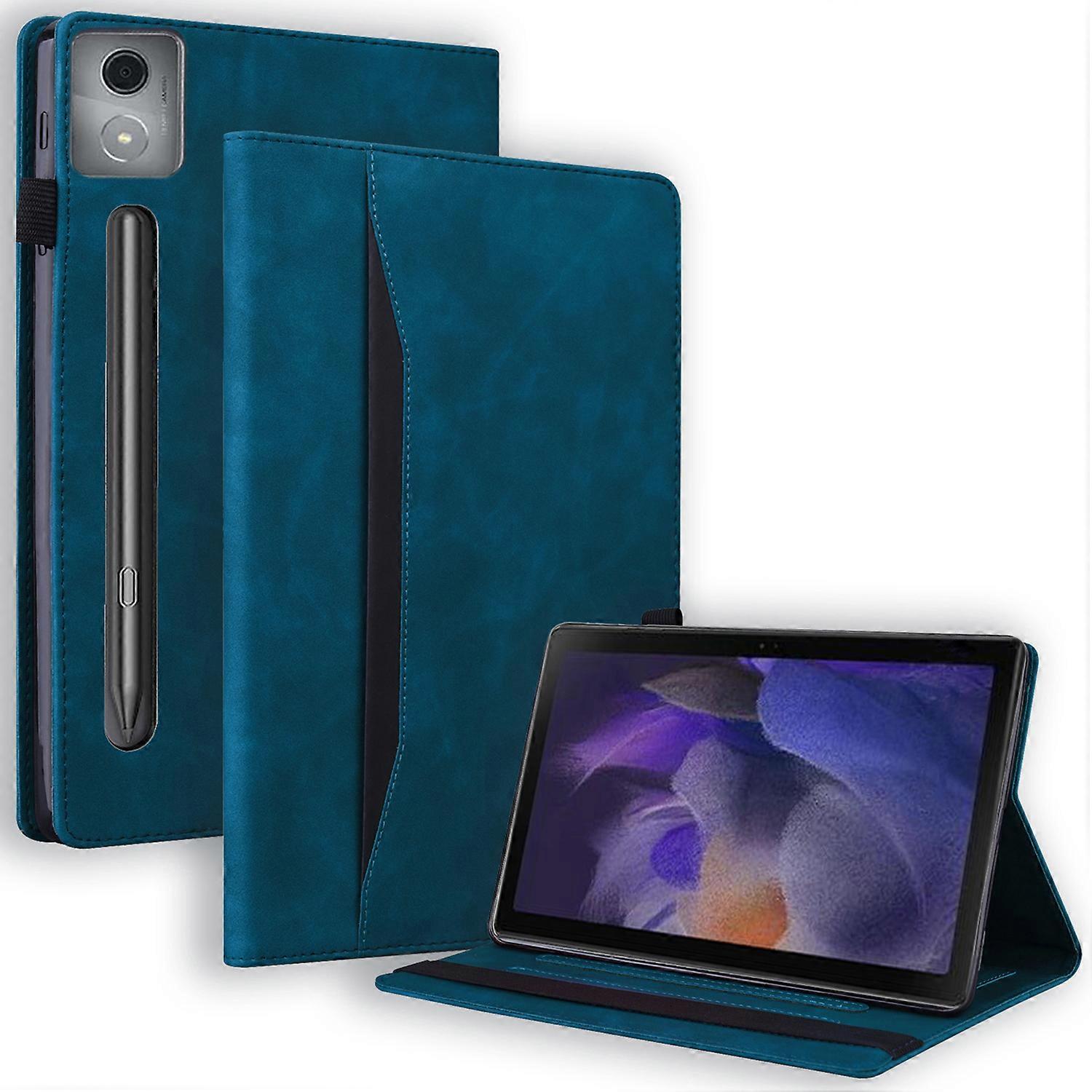 TKdaddy For Lenovo Xiaoxin Pad Pro 12.7 بوصة حامل بطاقة حامل فوليو غطاء لوحي من الجلد أزرق