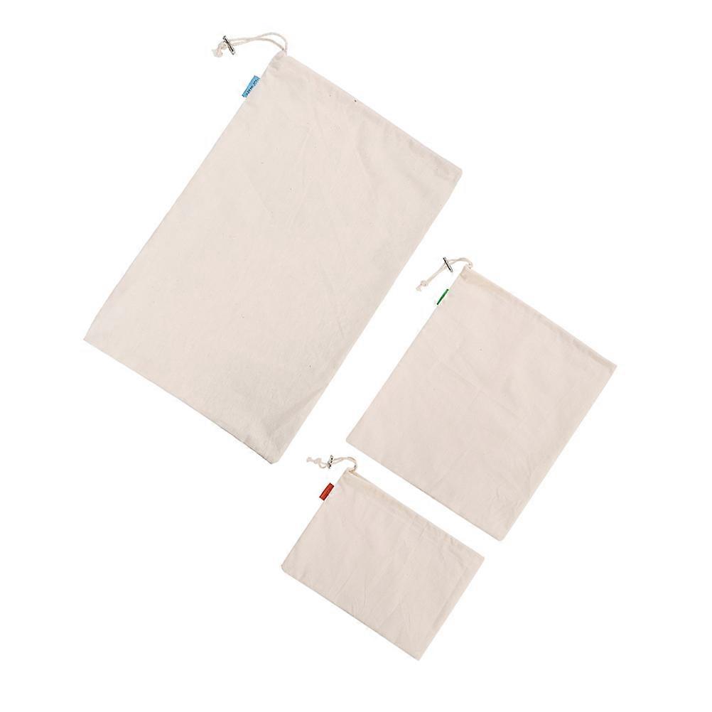 Reusable Cotton Storage Bags with Drawstring for Flour Rice and Food 3 Pieces Assorted Color