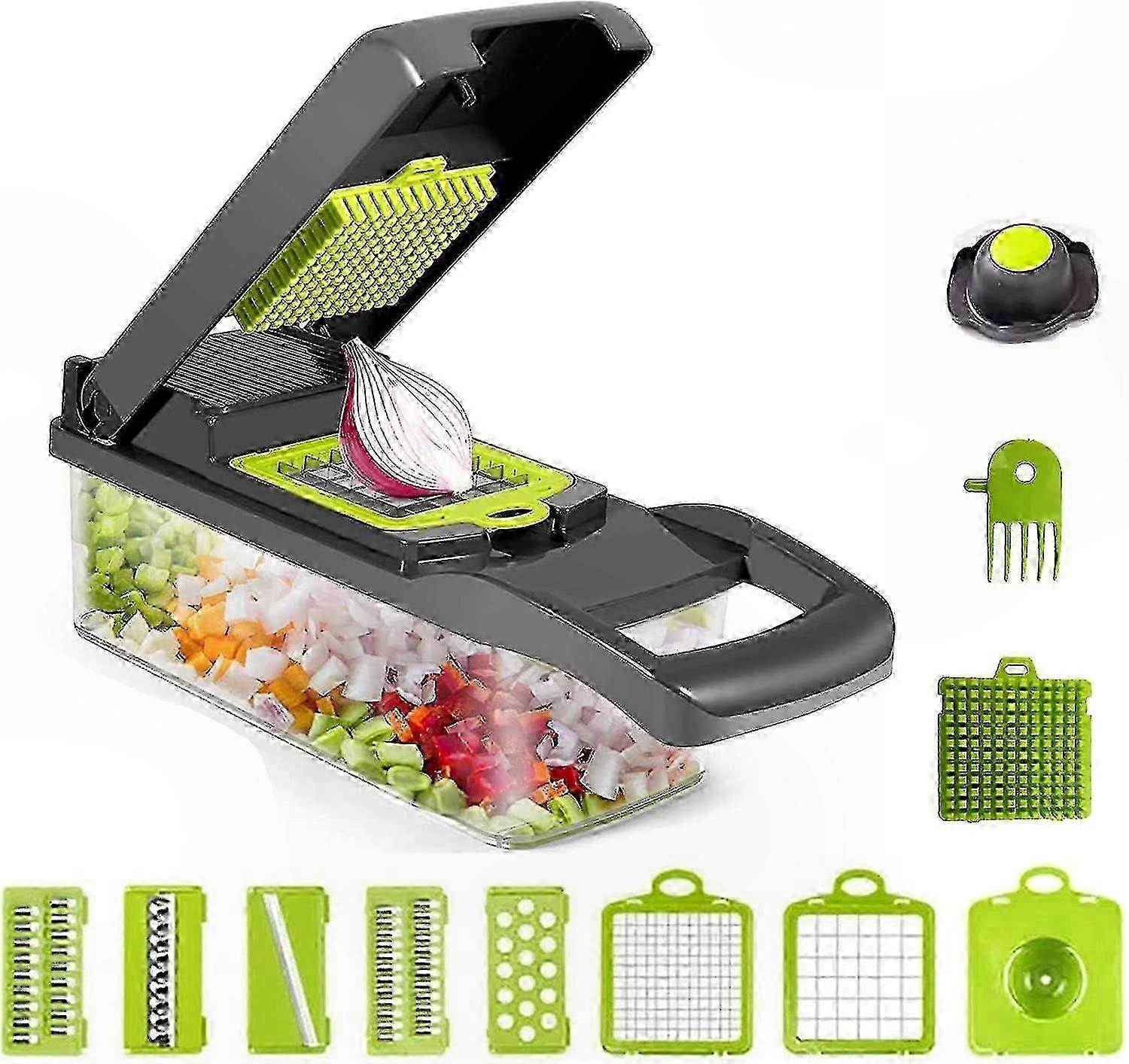 Multifunctional 12-in-1 Vegetable Cutter with 6 Replaceable Blades for Slicing, Shredding, and Cutting
