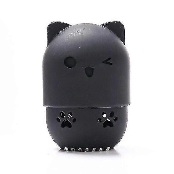 Black Marshmallow Makeup Sponge with Silicone Case - Washable and Reusable Cat Shape