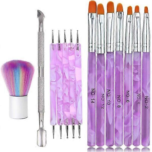 14個のUVジェルアクリルネイルアートブラシセット、ドットペンツール、ほこり除去ブラシ、キューティクルスクレーパー