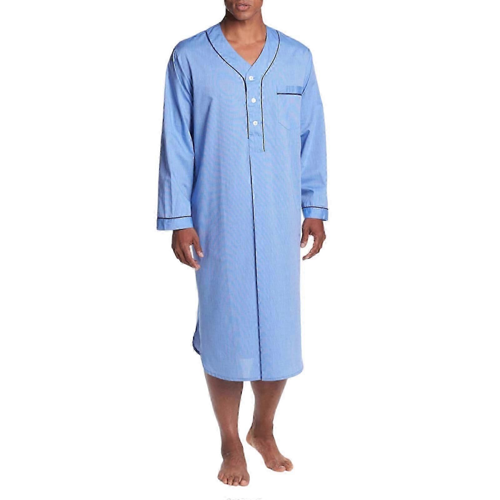 Muslimska sovkläder för män, V-ringad pyjamas, långärmad, lösa sovmorgonrockar - M