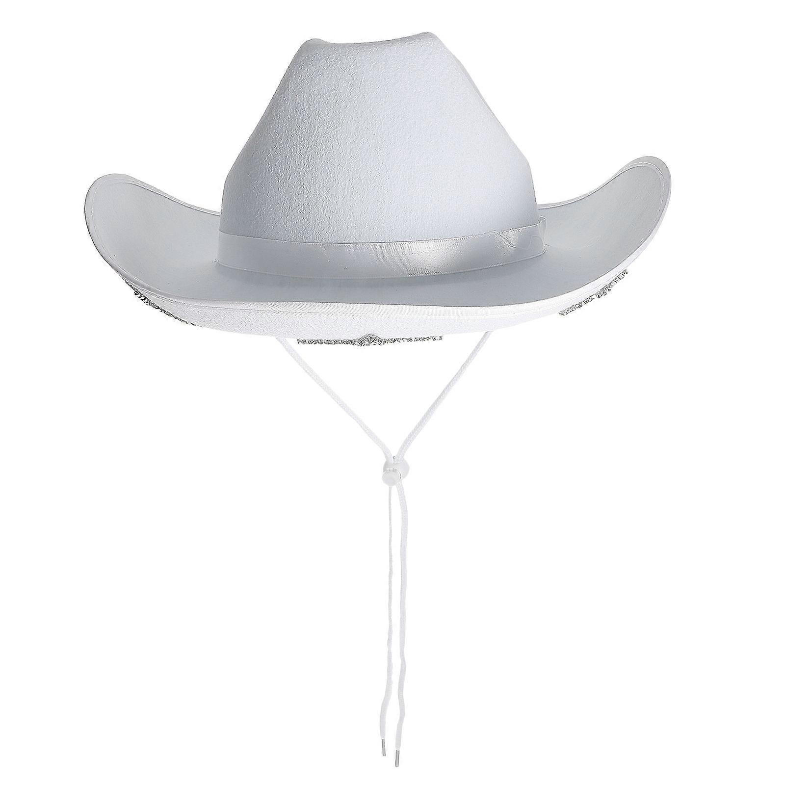 Mini Cowgirl Hat with Rhinestones Suitable for Valentine's Day and Halloween White Fabric Party Accessory 1Pcs