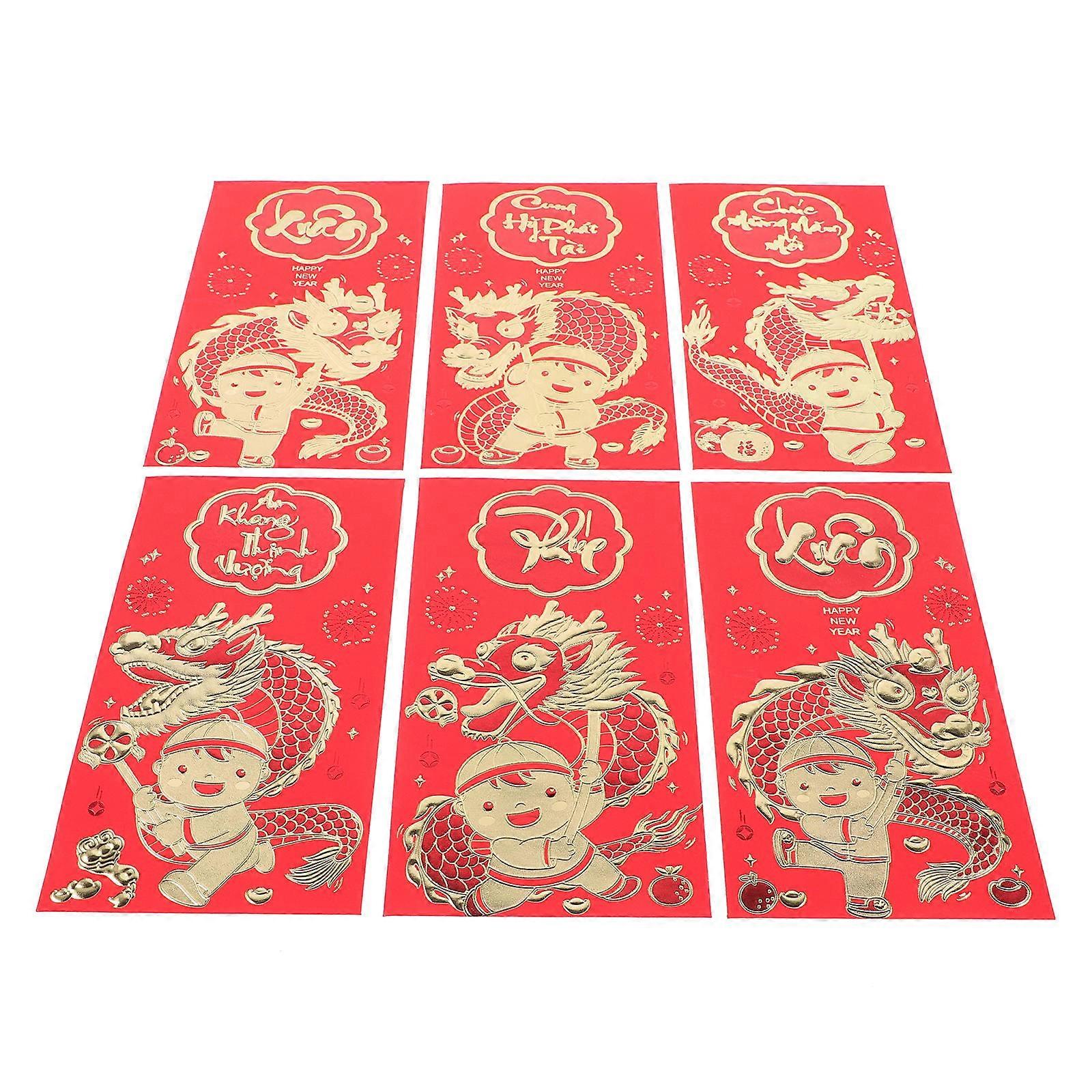 2024 Zodiac Red Packet 6Pcs Red Paper Versatile Use Spring Festival Gift Envelope Set for Home Use