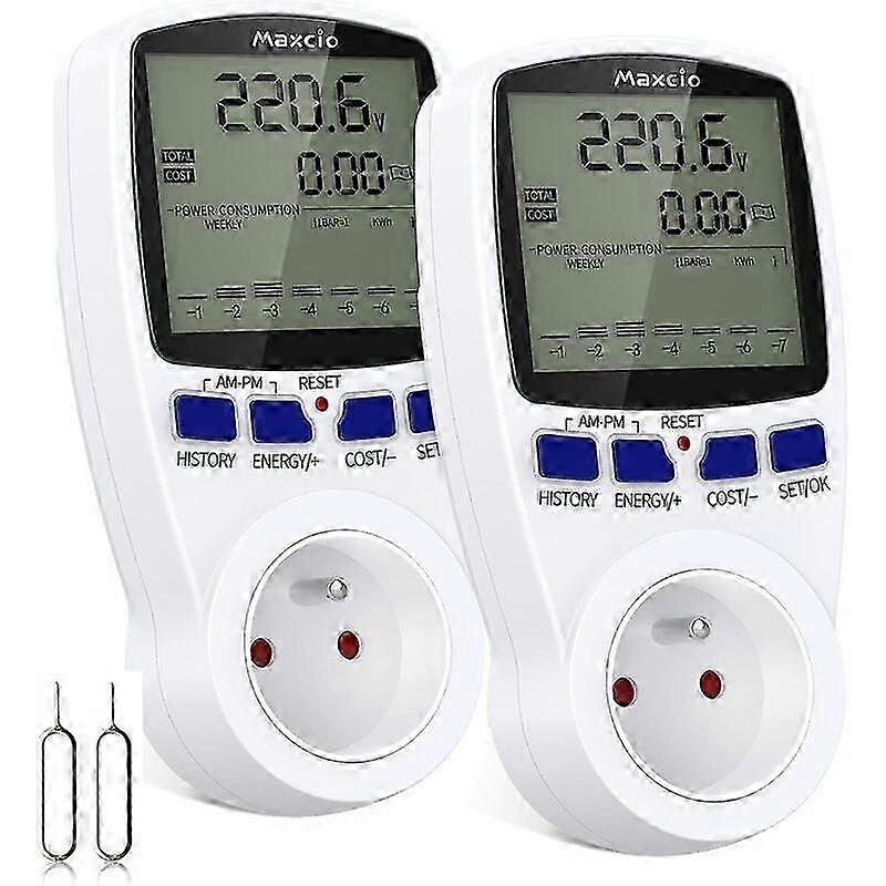 Electricity Consumption Meter, Maxcio Plug Energy Meter with LCD Display Overload Protection Energy Consumption Meter Wattmeter 3680W MAX 2 Packs