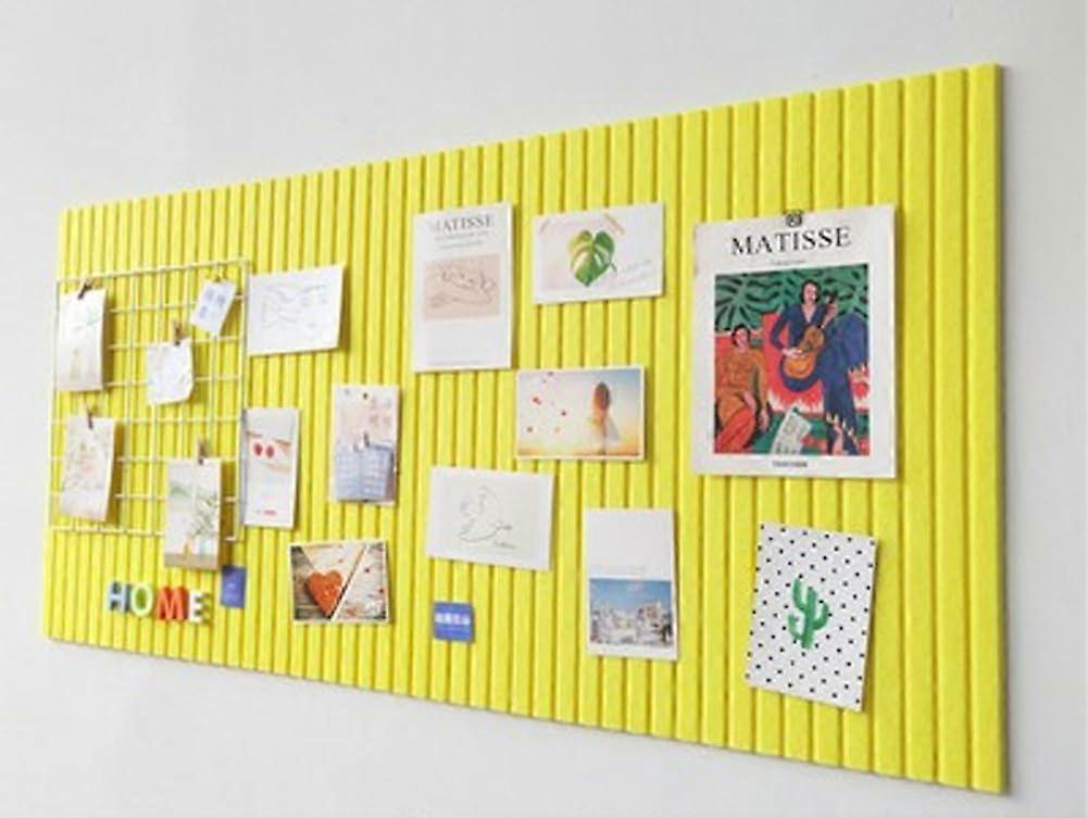 Felt Notice Board Yellow, Self-Adhesive Wall Tiles with Push Pins, Removable Adhesive Strips for Photos and Memos