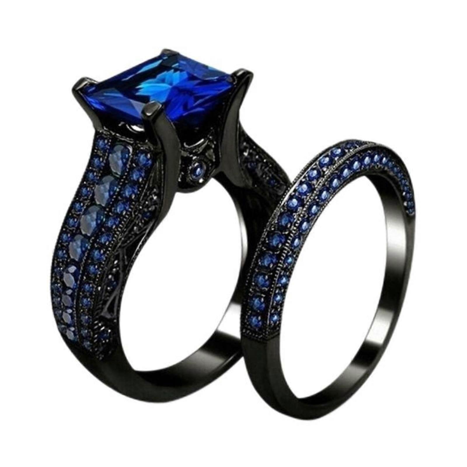 Elegant Zircon Ring Set for Men and Women, Black Stainless Steel Engagement Rings, Imitation Diamond, Size 8.7