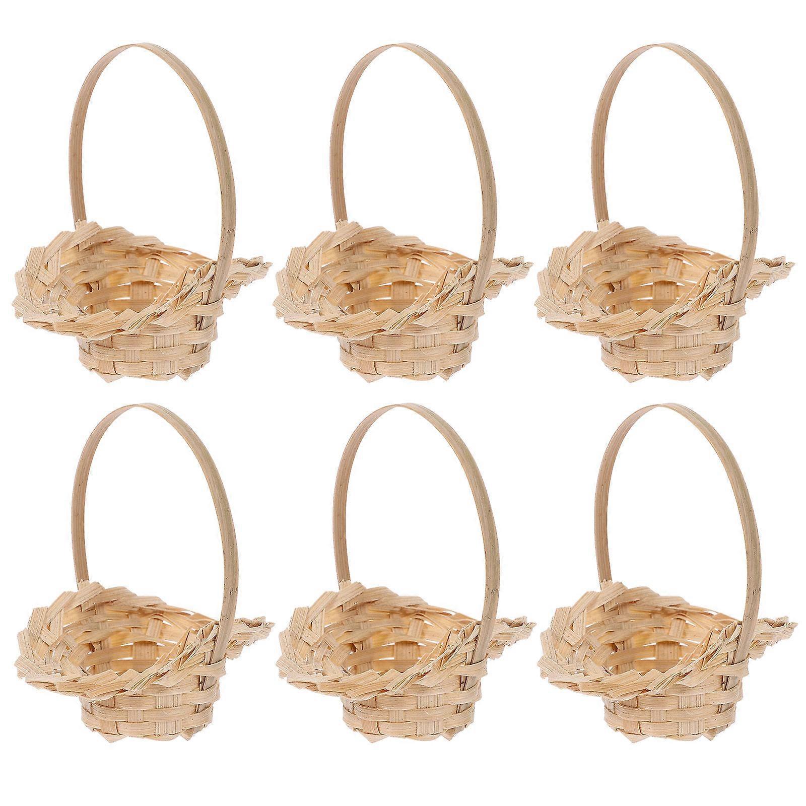 Mini Flower Basket Decorative Woven Bamboo Baskets for Desktop Decor Khaki Color Practical Storage 6 Pieces