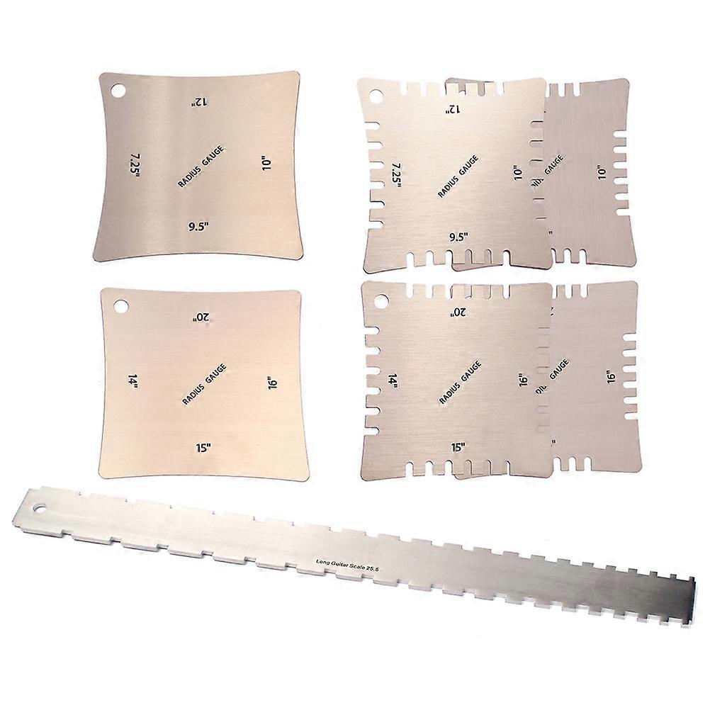 Fret Leveling Gauge 1PC Stainless Steel Guitar Ruler With 6Pcs Radius Gauges For String Instruments Maintenance