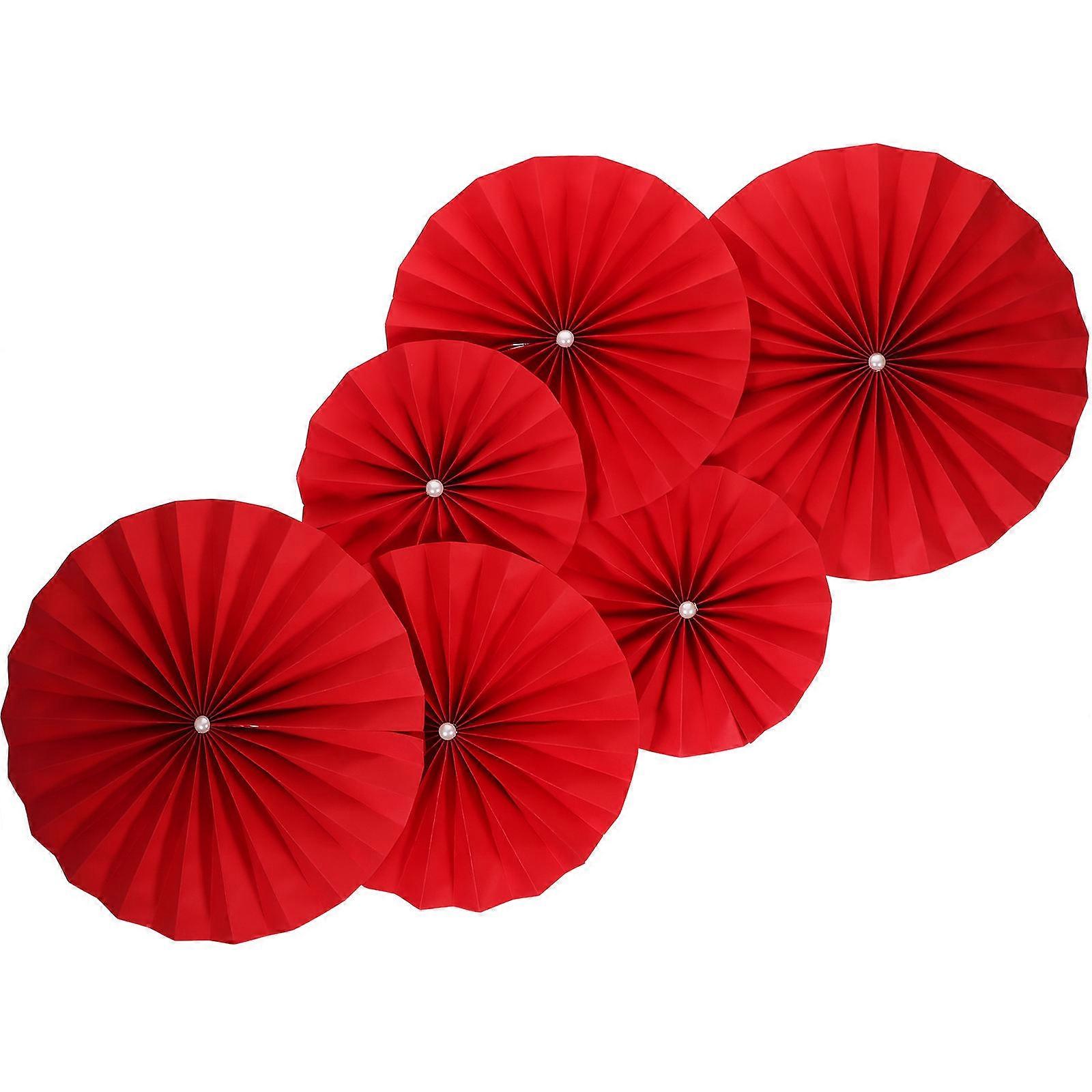 Festive 12Pcs Red Paper Flower Fans Party Layout Props Suitable For New Year Occasions