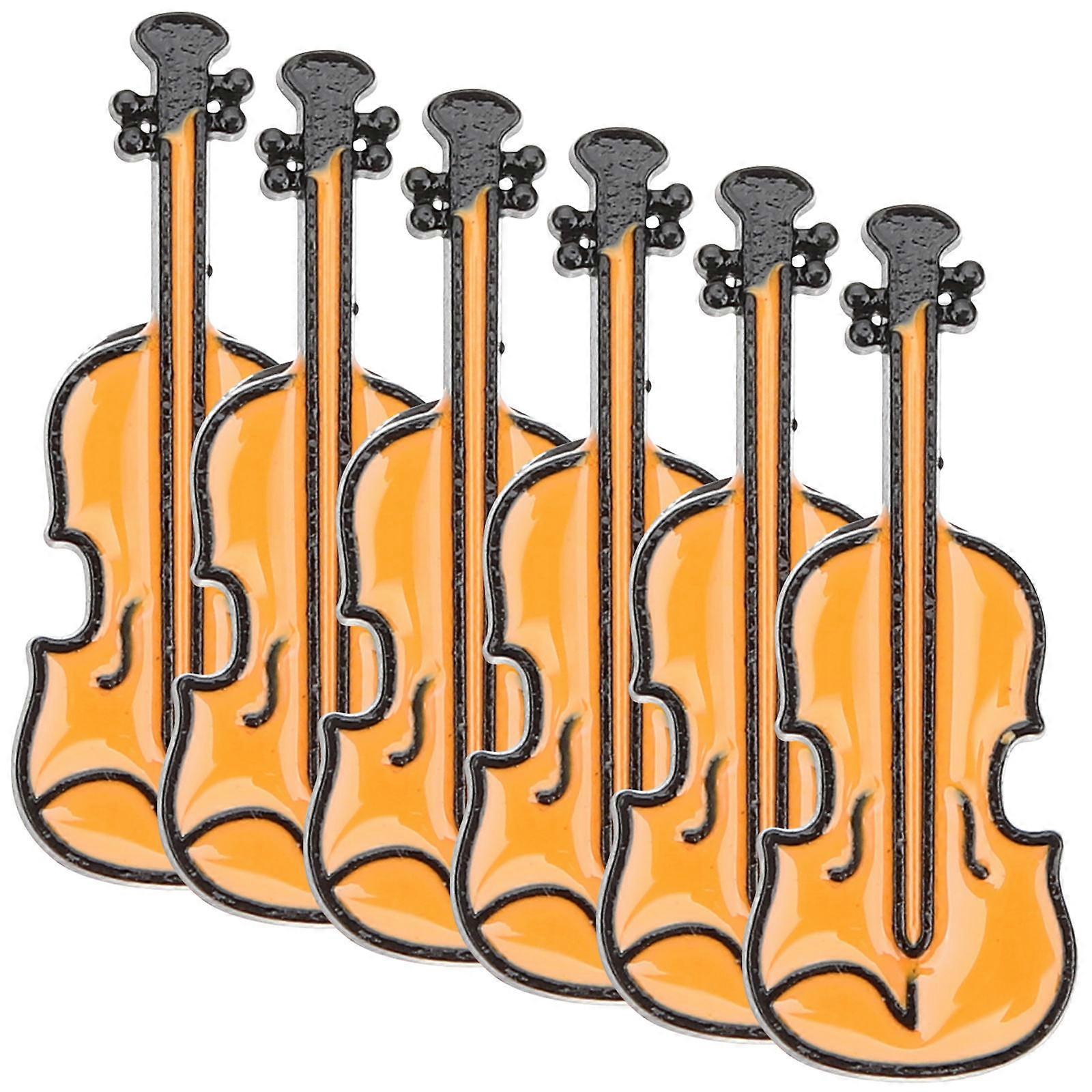 Violin Shaped Lapel Pins for Decor Made of Color 6 Pieces