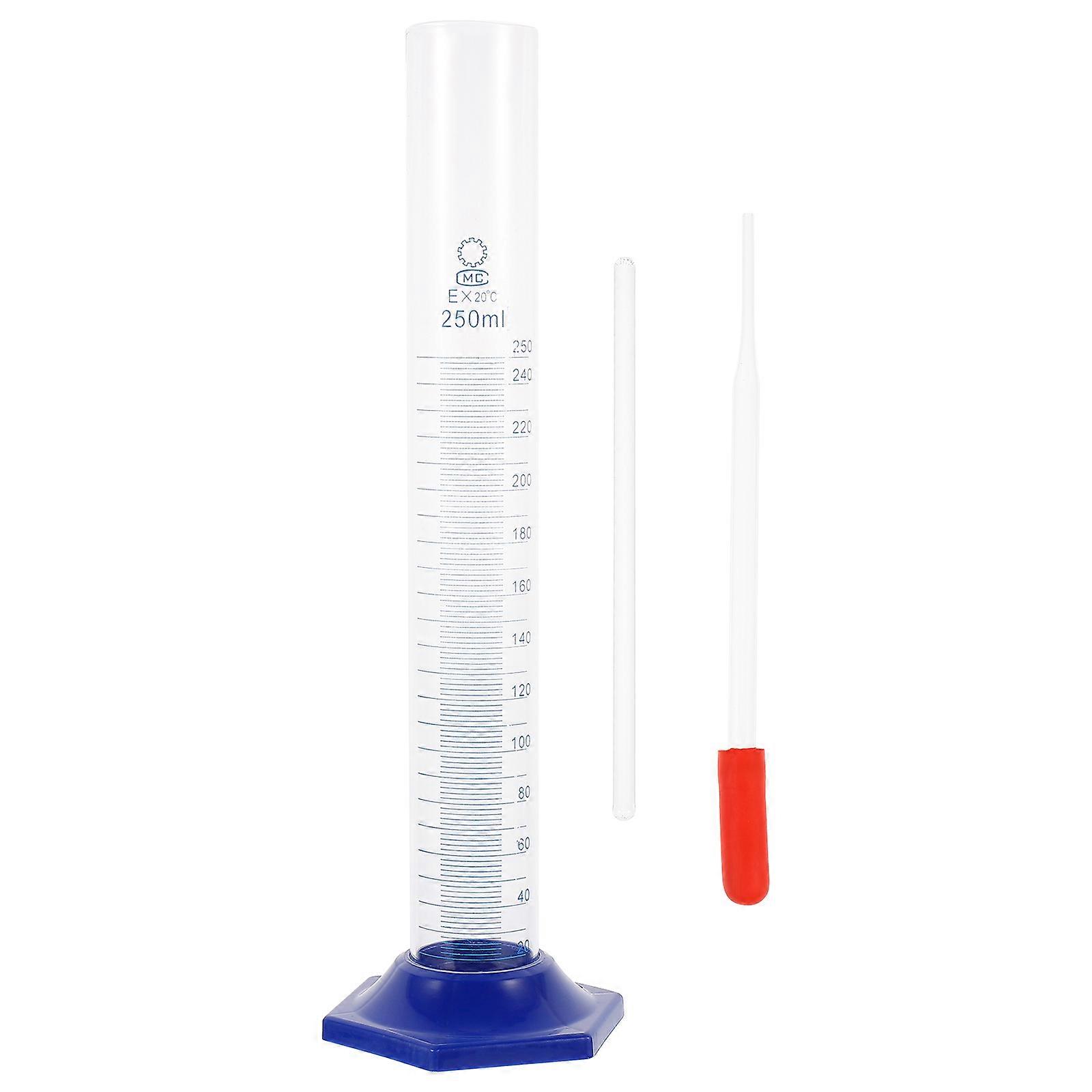 Measuring Cylinder 250mL Glass Laboratory Equipment With Stirring Rod For Chemical Mixing And Research 1 Set