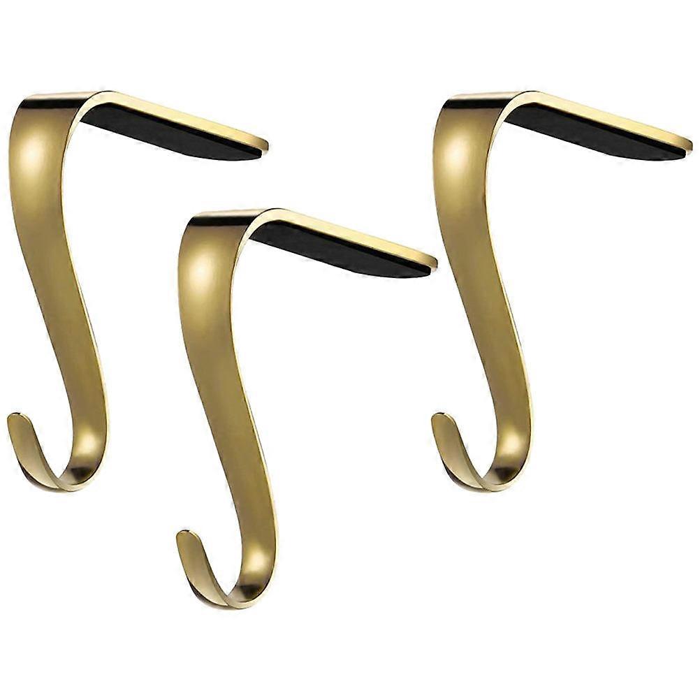 Golden Christmas Stocking Hooks for Fireplace Mantel 3PCS Decorative Hooks for Hanging Stockings, Garlands, and Wreaths