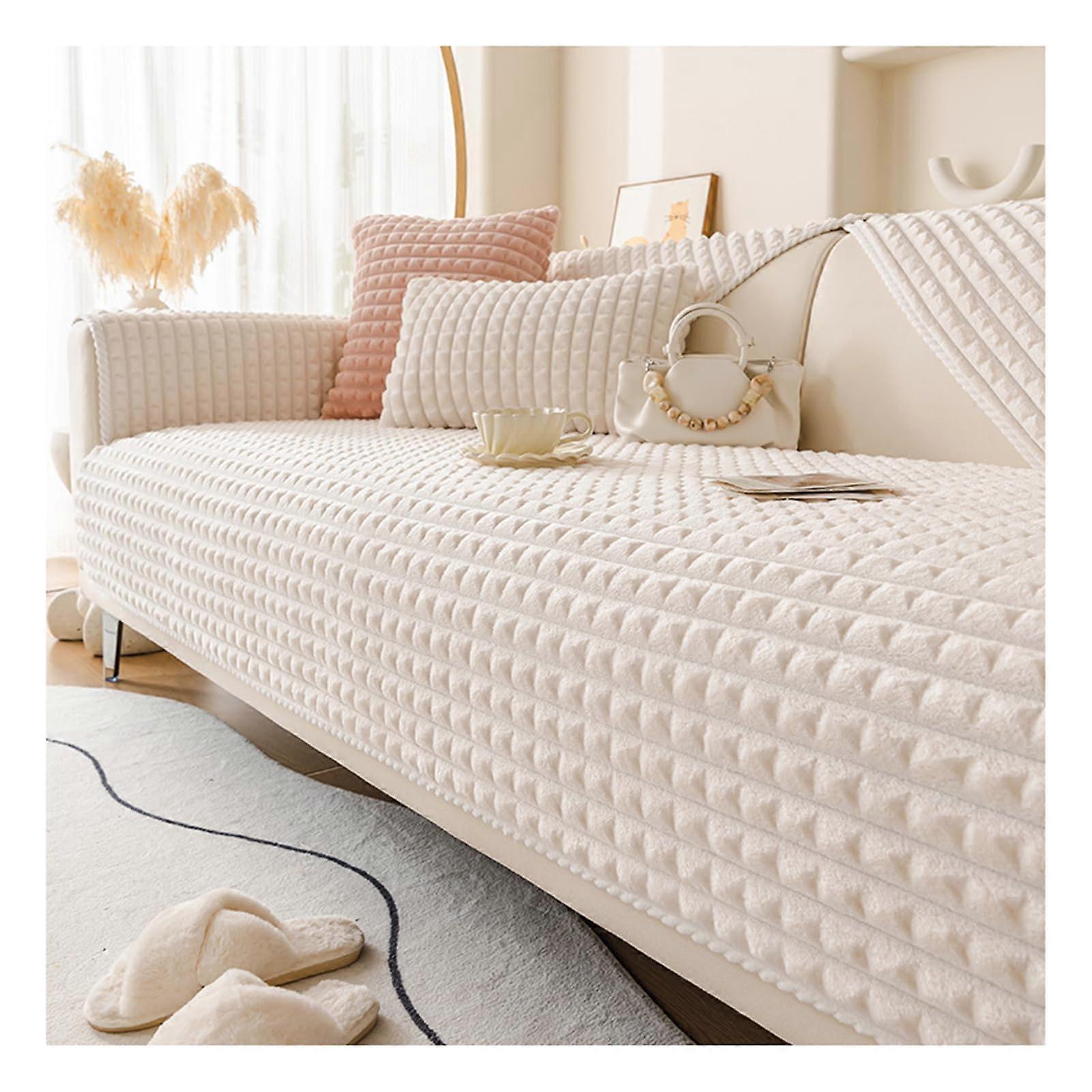 Sofa Blankets for Seat AntiSlip, Plush Sofa Protector NonSlip Cover, Beige,90*120cm