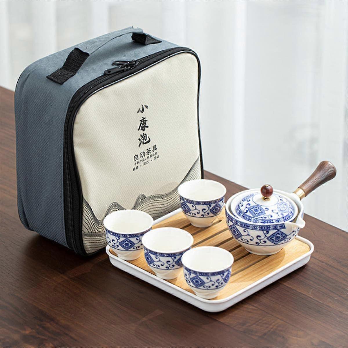 Porcelain Chinese Gongfu Tea Set Portable Teapot with 360 Rotation Infuser and Gift Bag for Tea Lovers