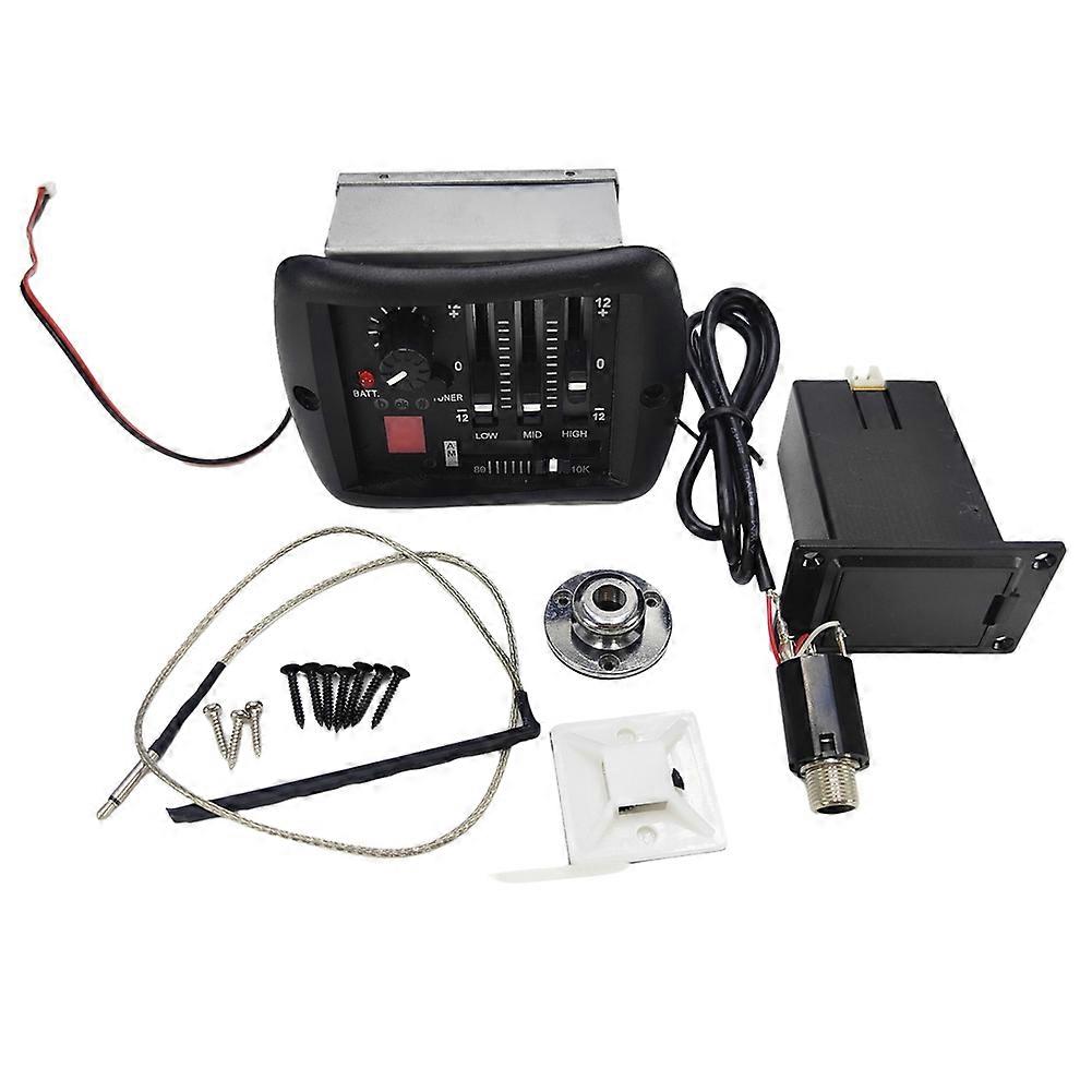 4-Band EQ Equalizer Akustikgitarren-Vorverstärker Piezo-Tonabnehmer mit Tuner-System Messing-Endpin-Buchse für Folk-Gitarre