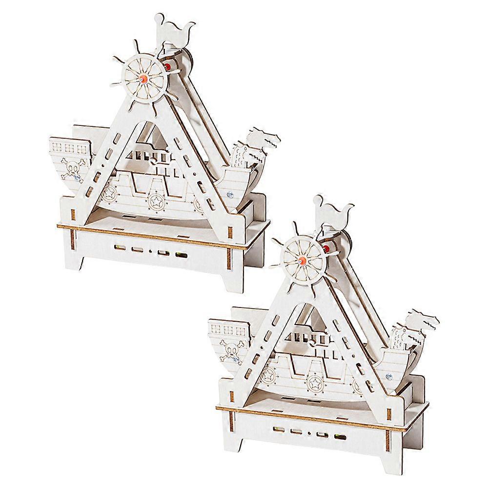 2 Sets Wooden DIY Model Kit Craft Construction Educational Puzzle for Mechanical Skill Development Home Classroom Projects Beige