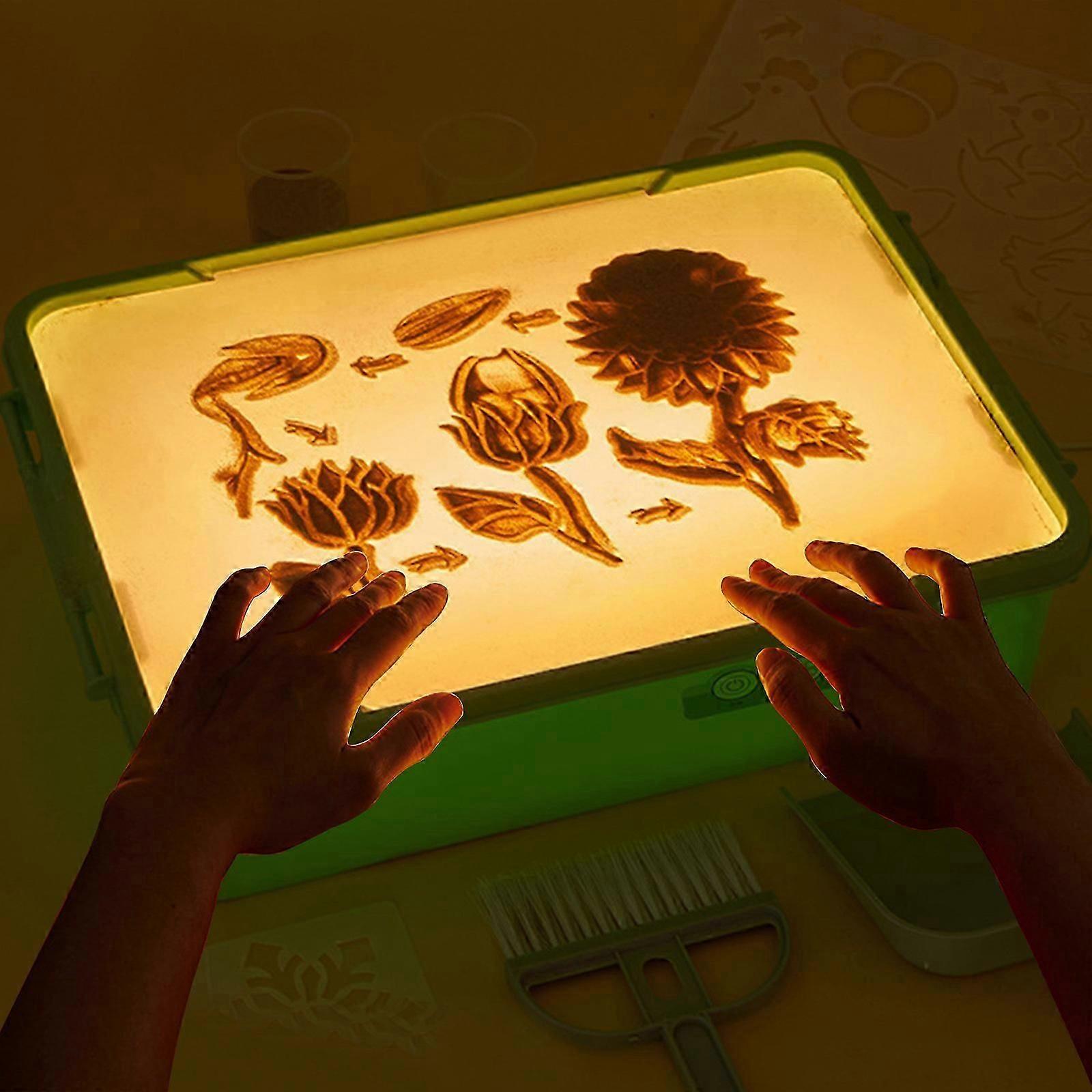 طاولة خفيفة للأطفال - الرسم بالرمل صندوق الضوء فن الرمل ضوء الجدول لعب للبنين والبنات