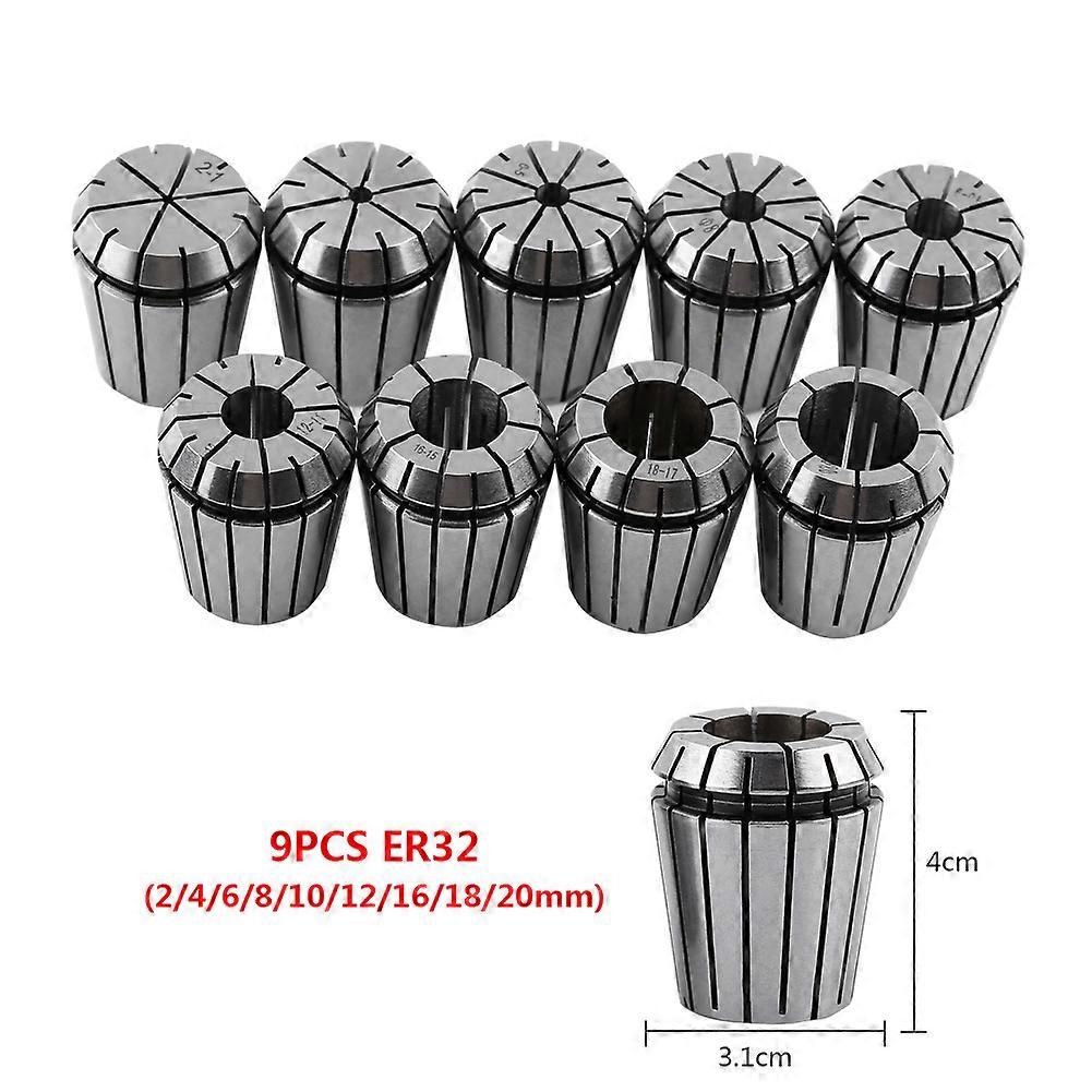 9pcs ER32 Spring Collet Set CNC Lathe Milling 2-20mm Tool Kit