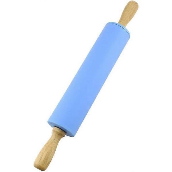 Silicone Rolling Pin Non-stick Surface Wooden Handle (Blue)