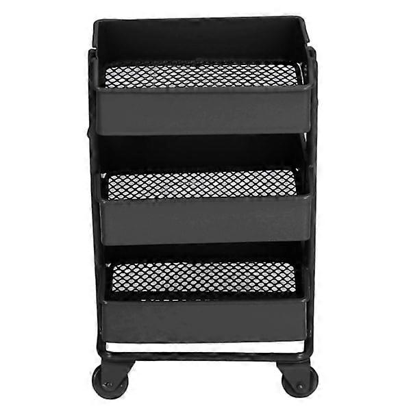 Dollhouse 3-Story Storage Rack Simulation Movable 1:12 Dollhouse Trolley Rack with Wheels Black