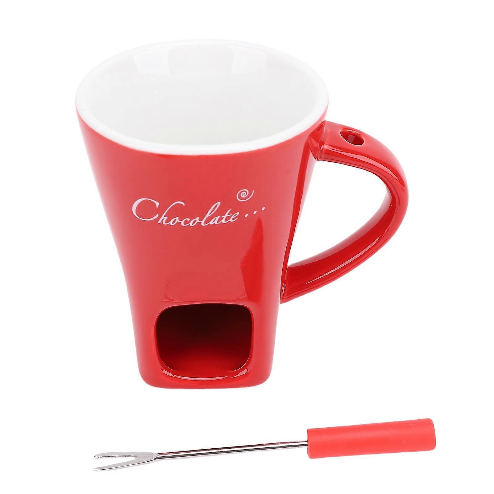 Chocolate Melting Cup Ceramic Chocolate Fondue Mug with Fork for Ice Cream Cheese Butter