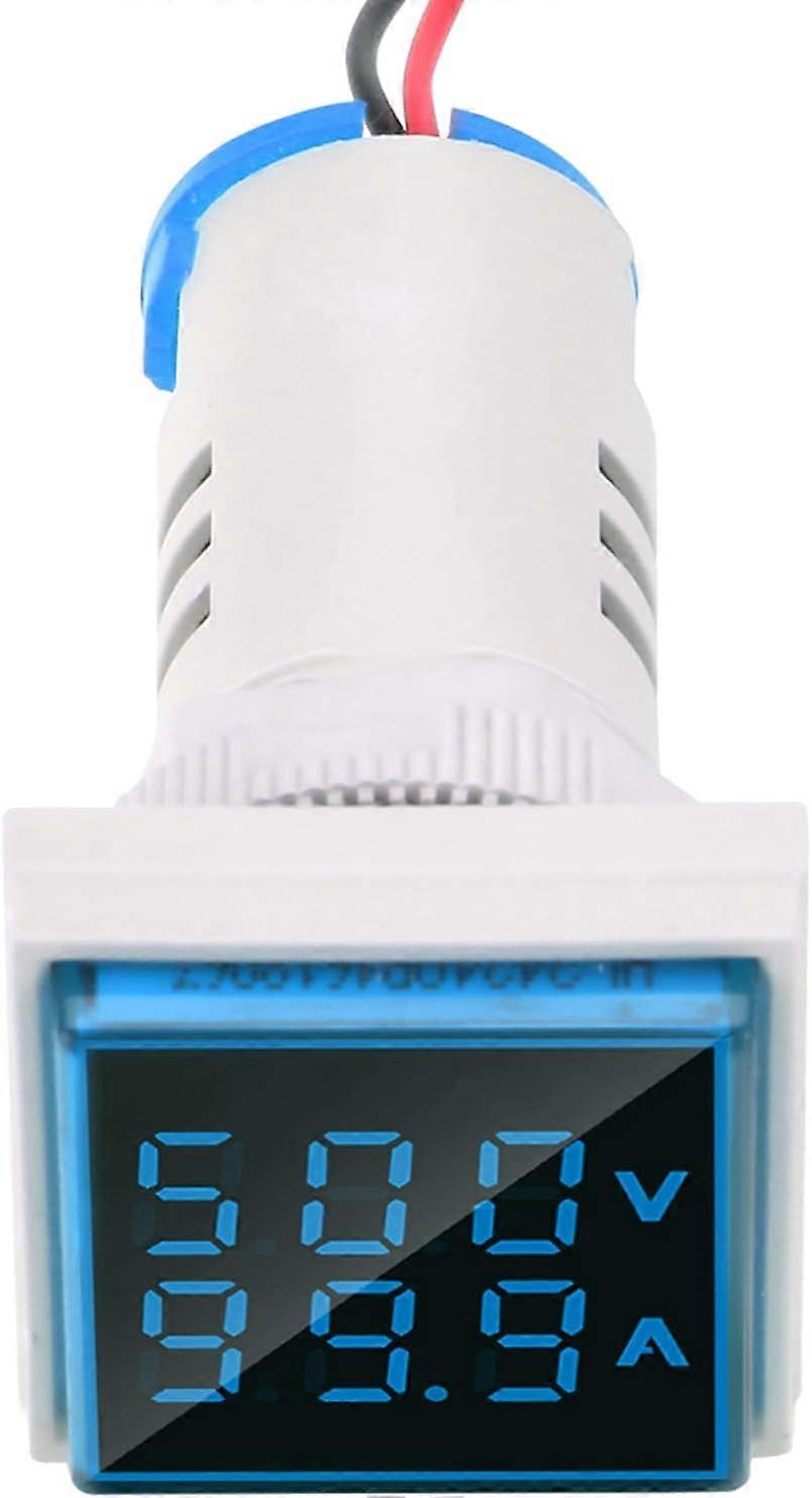 LED Voltmeter Ammeter, Ternel Digital Voltage Tester Current Detector Square Dual Screen Panel AC 0-100A 60-500V(Blue)