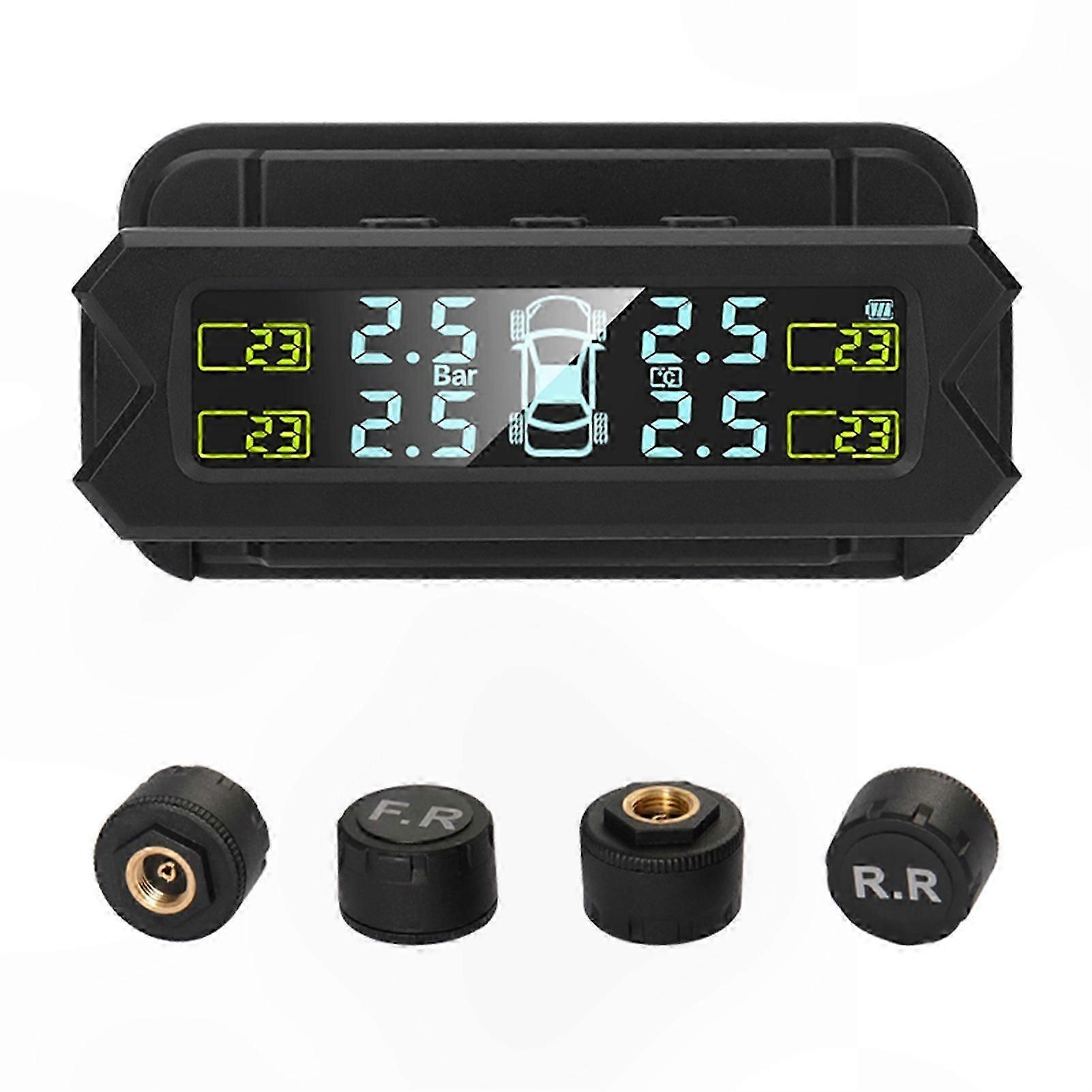 Wireless Solar TPMS with Auto LCD, 5 Alerts, 4 Sensors, 0-81 PSI Monitoring