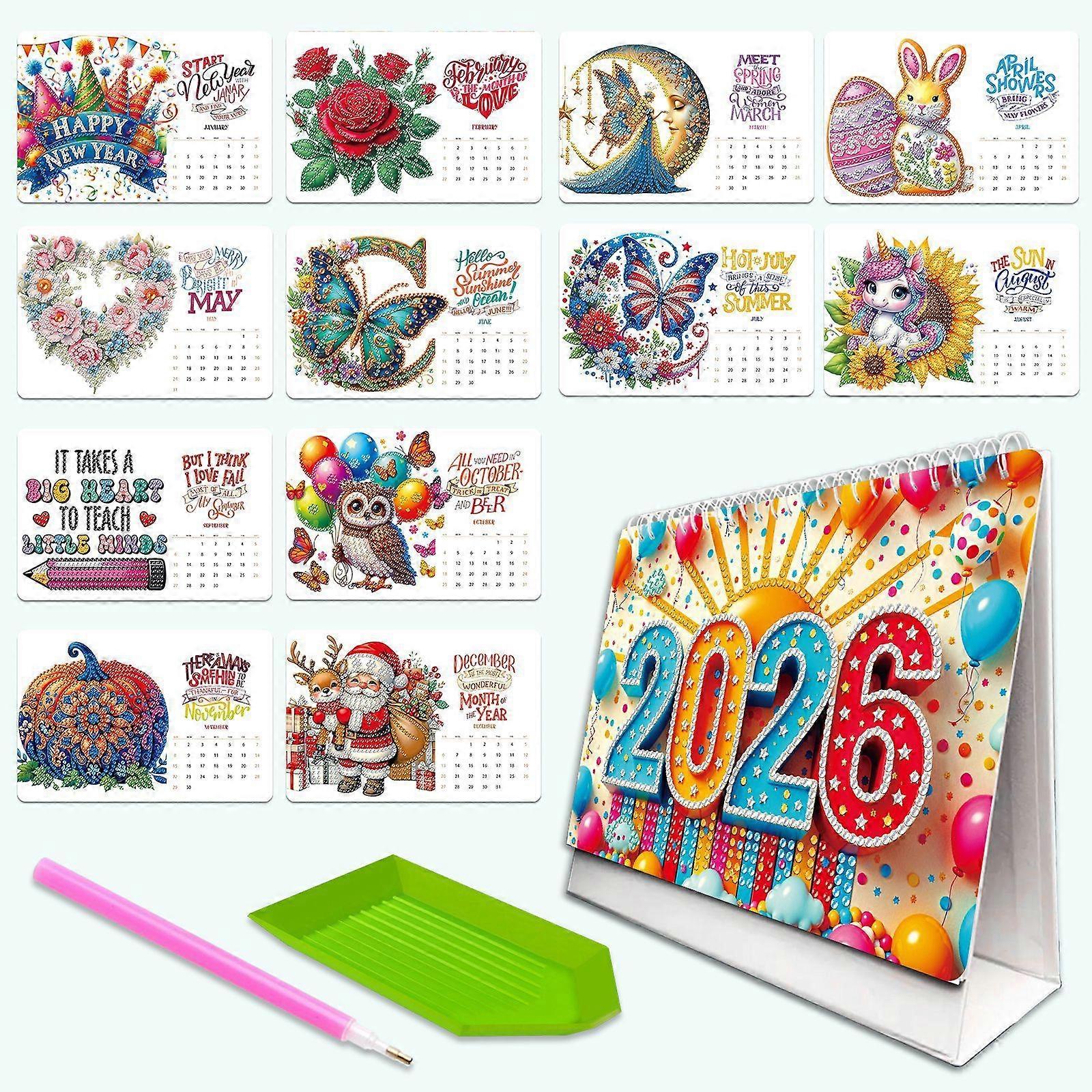 2026 Standing Desk Calendar DIY Diamond Art Painting Monthly Flip Desktop Calendar with To Do List Calendars Planner for Home Office