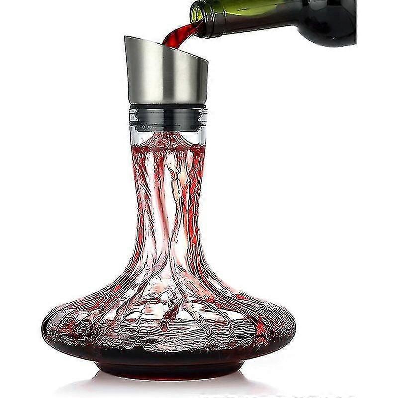 Lead-Free Hand Blown Crystal Wine Decanter with Integrated Aerator and Filter - Wine Gift Set