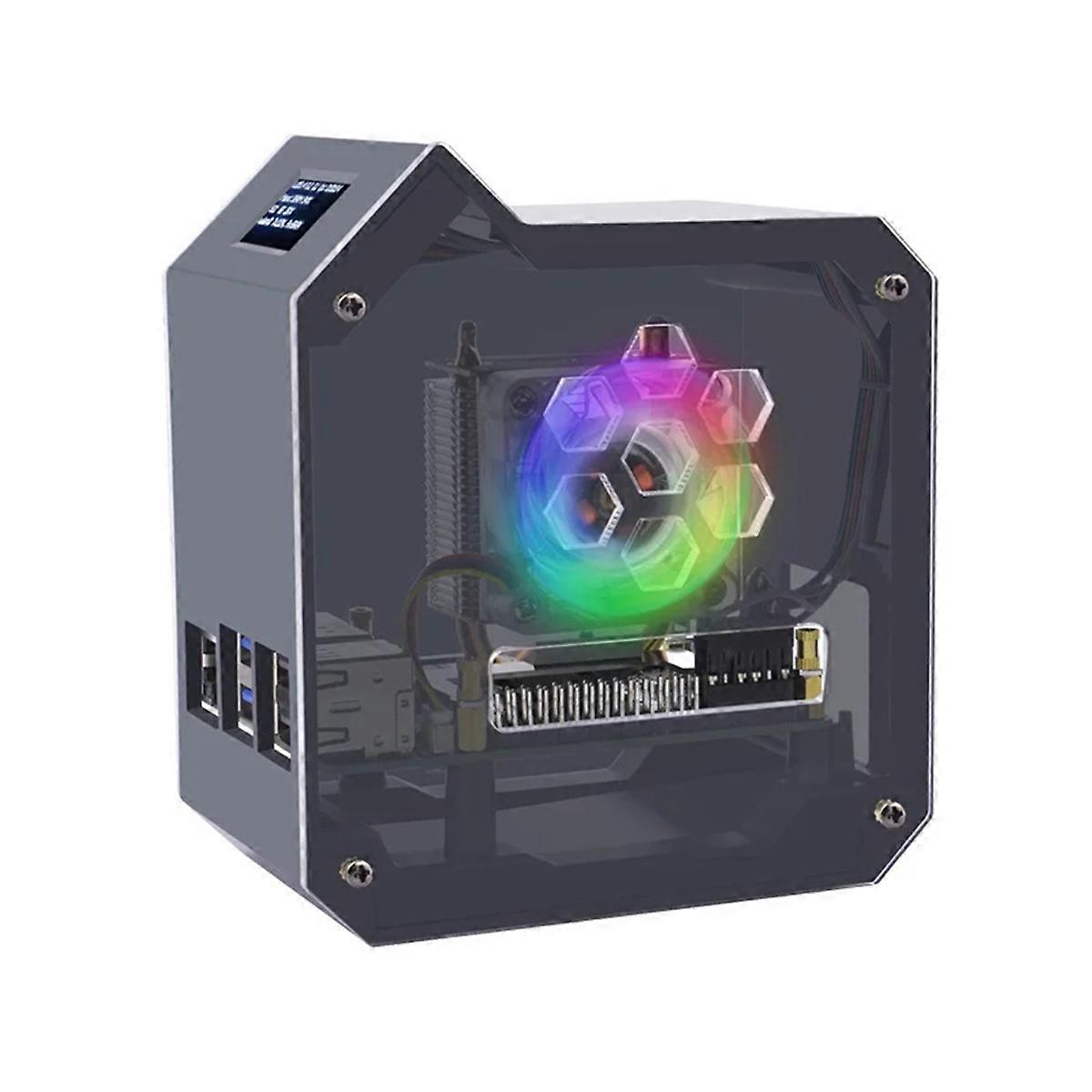 Für 5Mini Tower Fan Kit JST 4 Pin Port Fan Kit mit 0,96 Zoll OLED Display Active Cooler Kit EU Plu