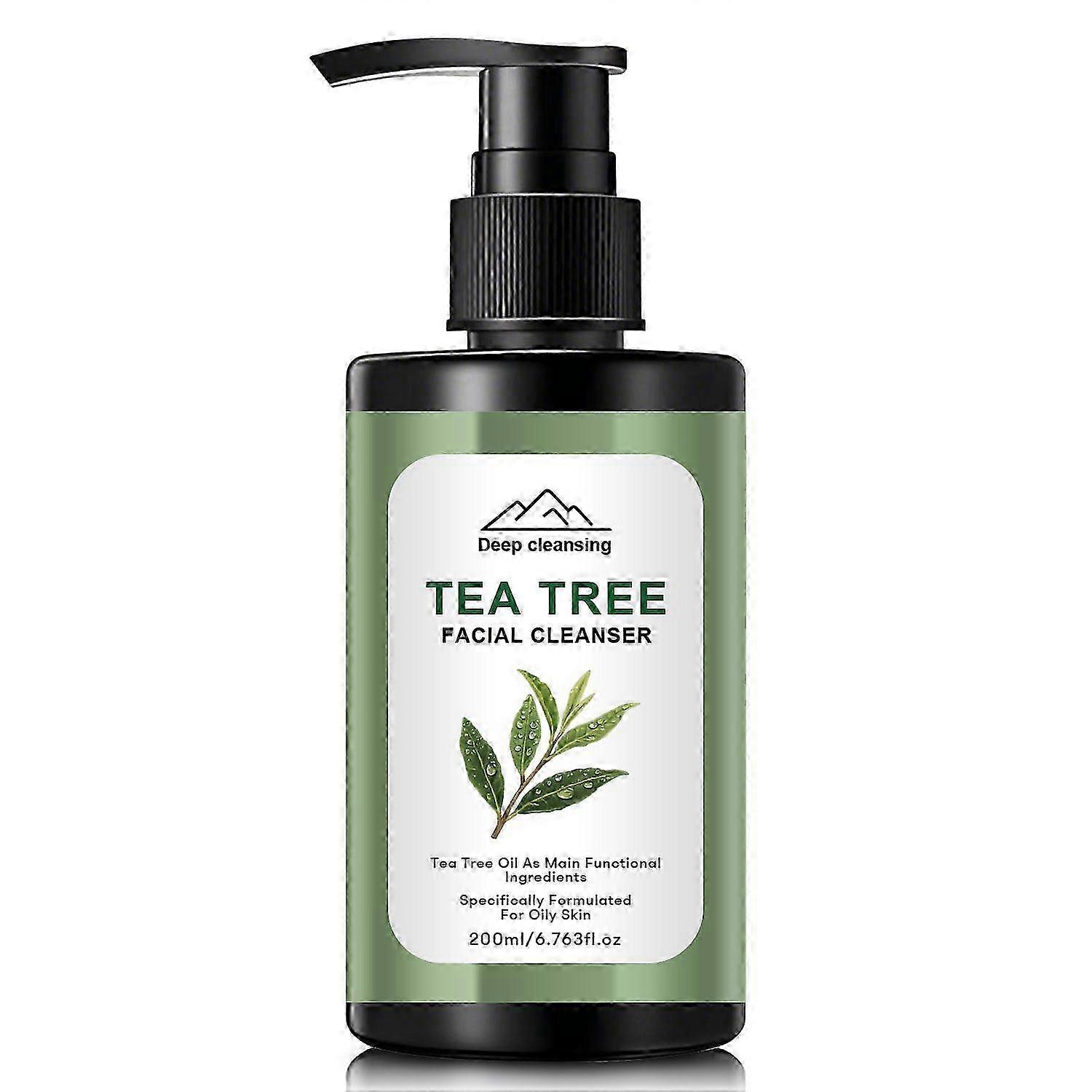2025 Tea Tree Facial Cleanser for Oily & Sensitive Skin, 200ml Deep Cleansing Oil-Control Formula with Vitamin B5 & Glycerin