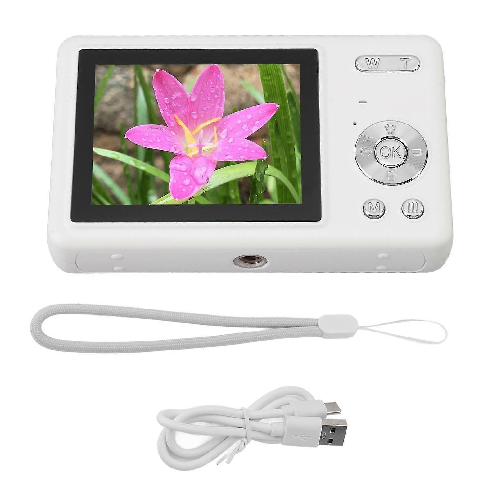 12MP 1080P Digital Camera 2.4in TFT Screen 16X Zoom Auto Focus Pocket Digital Camera for Student Vlog White