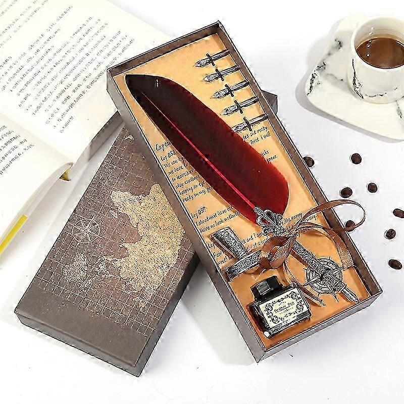 Quill Pen and Ink Set, Antique Feather Handmade Caligraphy Beginners Set for English Writing with Nib Bases Bottle No Ink,Harry Potter Cosplay Prop