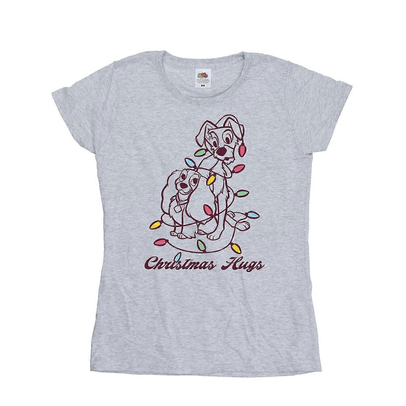 Camiseta de Algodão com Abraços de Natal da Dama e a da Disney para Mulheres/Senhoras