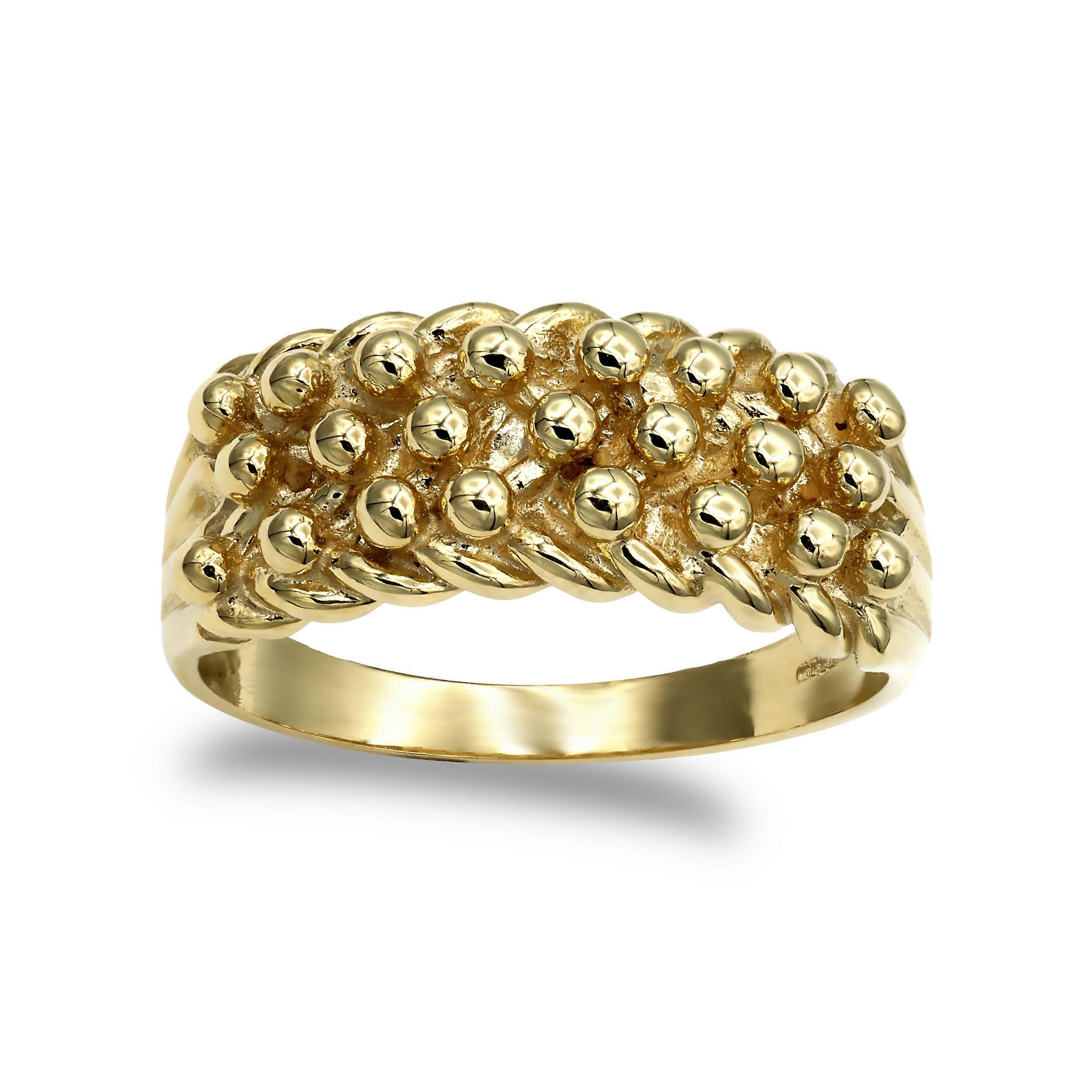 Jewelco London Men's Solid 9ct Yellow Gold 3 Row King George III Keeper Guard Rope Edge Ring