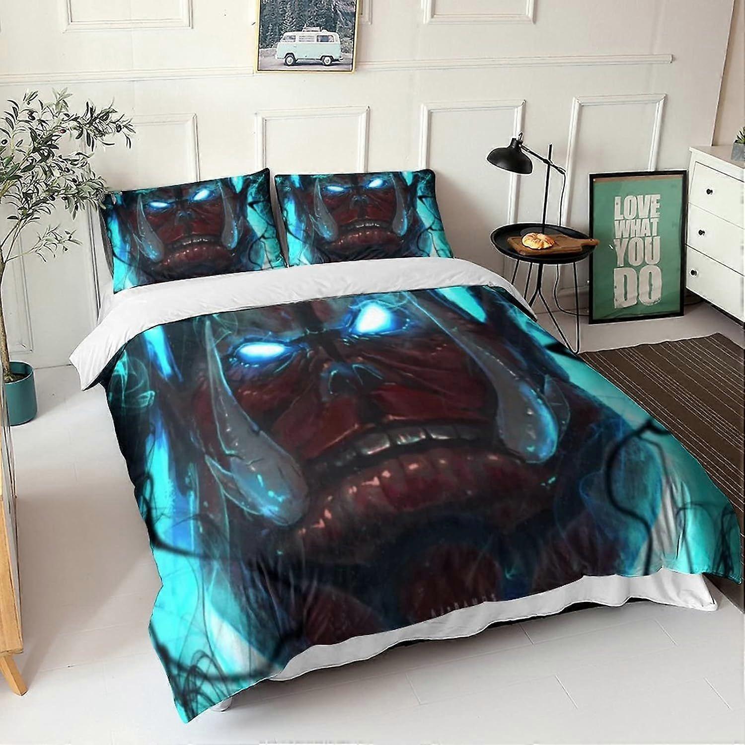 PIN1022 Solo Leveling Duvet Cover Set 3D Printed Bedding Quilt Cover Set 3 Pieces Soft Microfiber with Zipper Closure for Teens And Adults Comforter w
