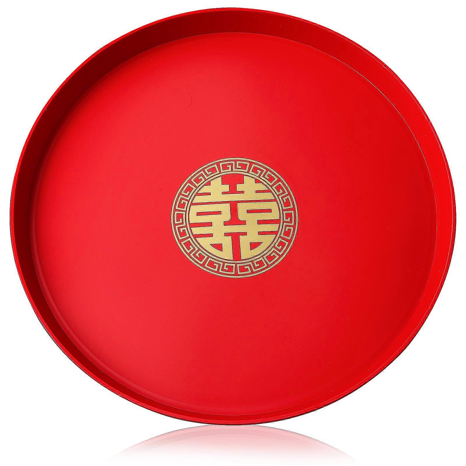 Chinese Style Wedding Snack Tray for Storage Red ABS Candy Serving Tray