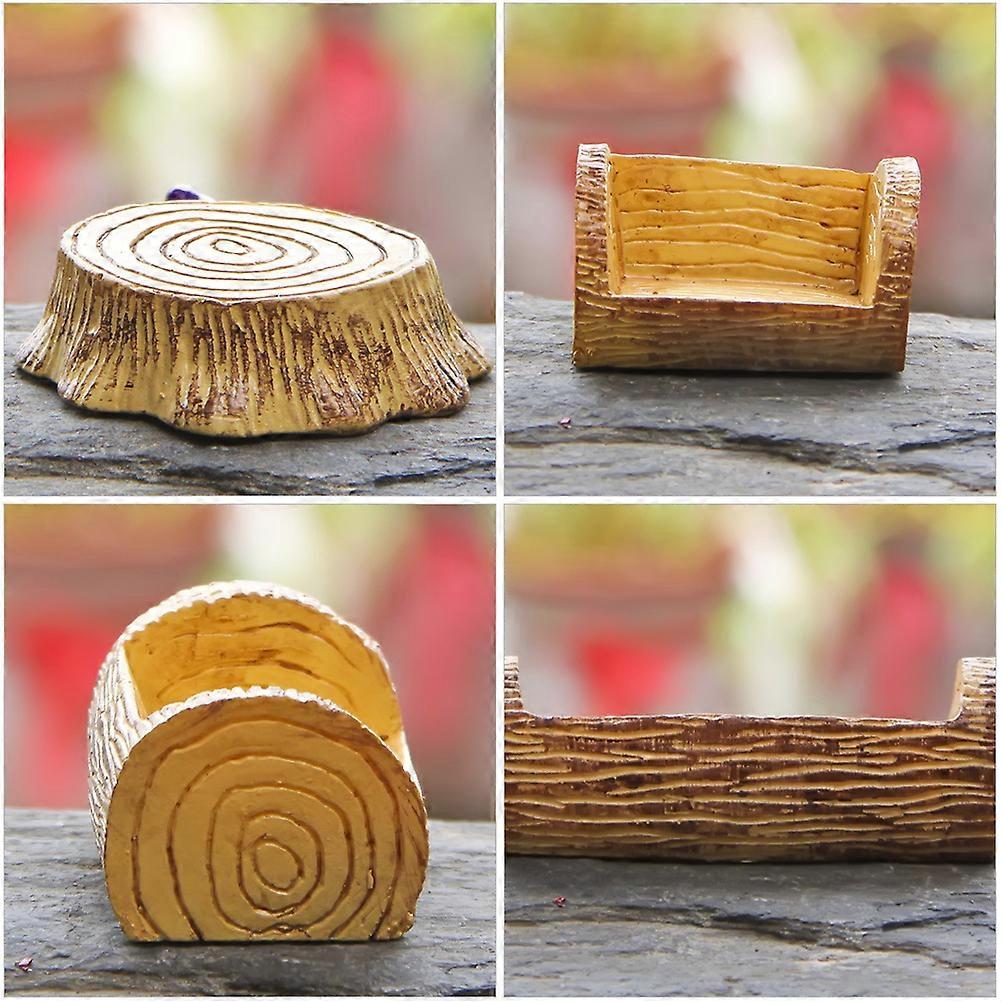 Resin Tree Stump Micro Landscape Stool Ornament for Decoration 4Pcs