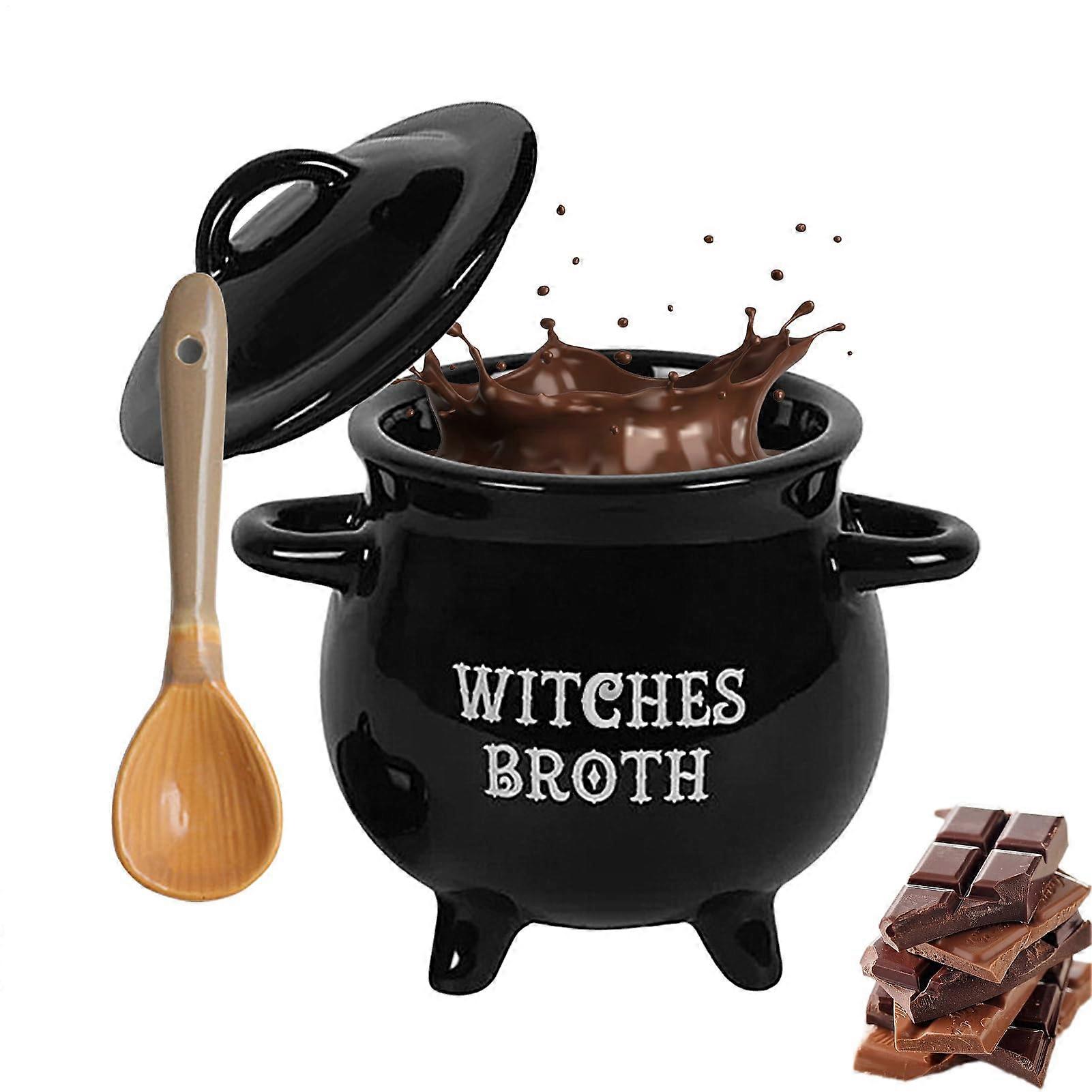 Witch Soup Bowl Ceramic Black Cauldron Style Serving Bowl For Halloween Family Gatherings Tea Parties Costume Parties