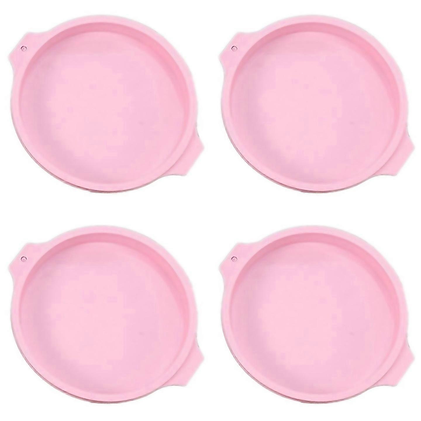 For 4pcs Cake Pan Round Cake Layer Set Silicone Bakeware Moldpink8inch