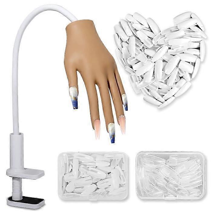 Nail Training Hand, SPECOOL Silicone Manicure Practice Hand with 200 False Nails, Professional Flexible