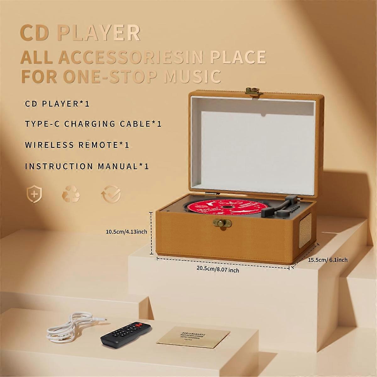 Rechargeable Leather CD Player with Speakers, Bluetooth Transmitter, Festival Gift, BGM Player for H