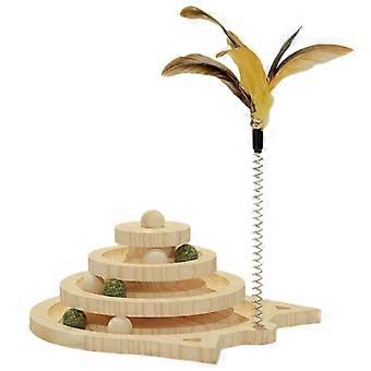 Wooden 2/3 Levels Pet Cat Toy Tower Tracks Disc Cat Intelligence Amusement Triple Play Disc Cat Toys