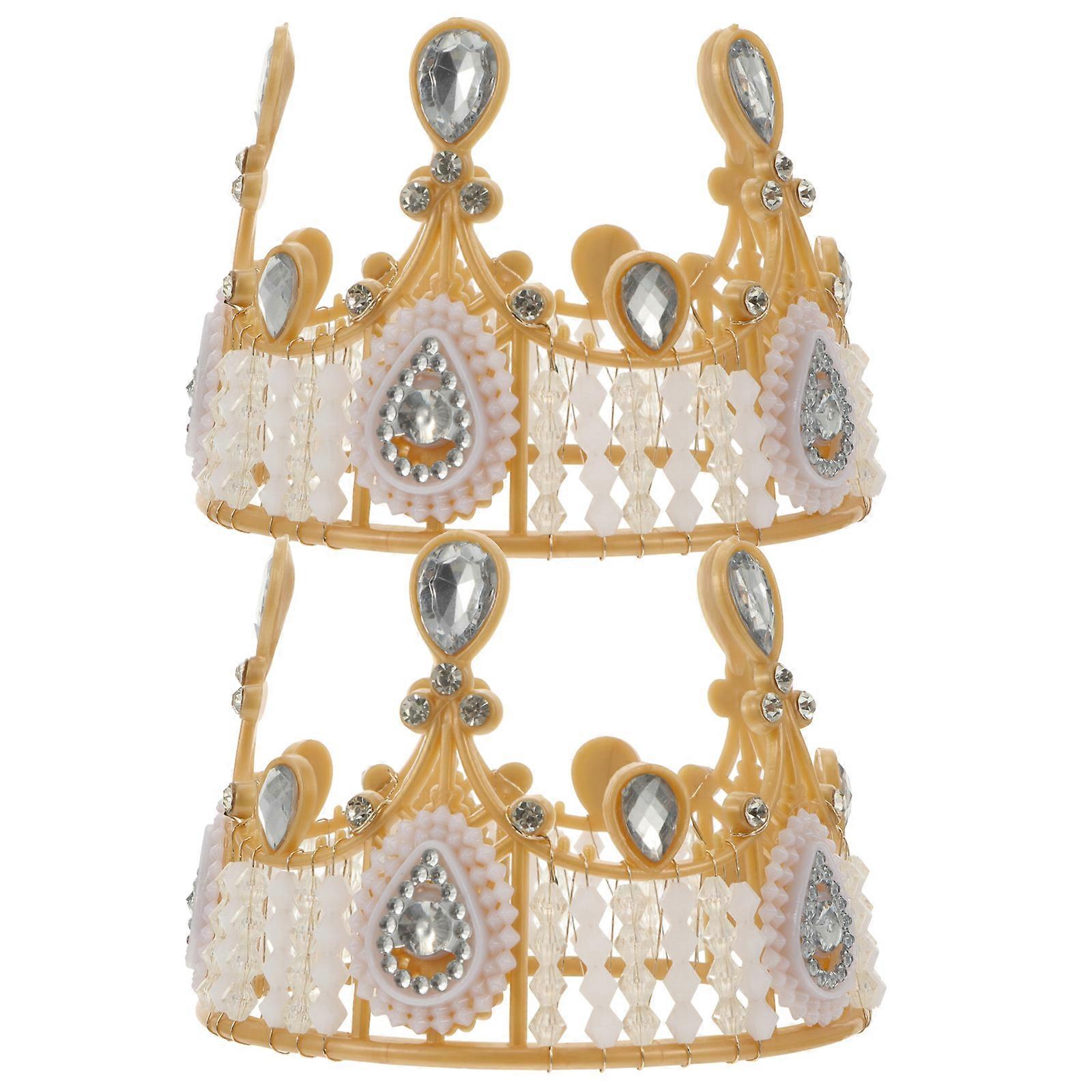 Golden Small Crown Acrylic Cake Topper for Decor 2Pcs with Rhinestone Embellishment